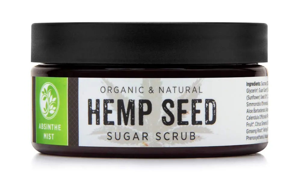 Organic Hemp Seed Sugar Scrub (Absinthe Mist) – Face and Body Exfoliator – Hydrates, Smooths, and Purifies, 8 oz.