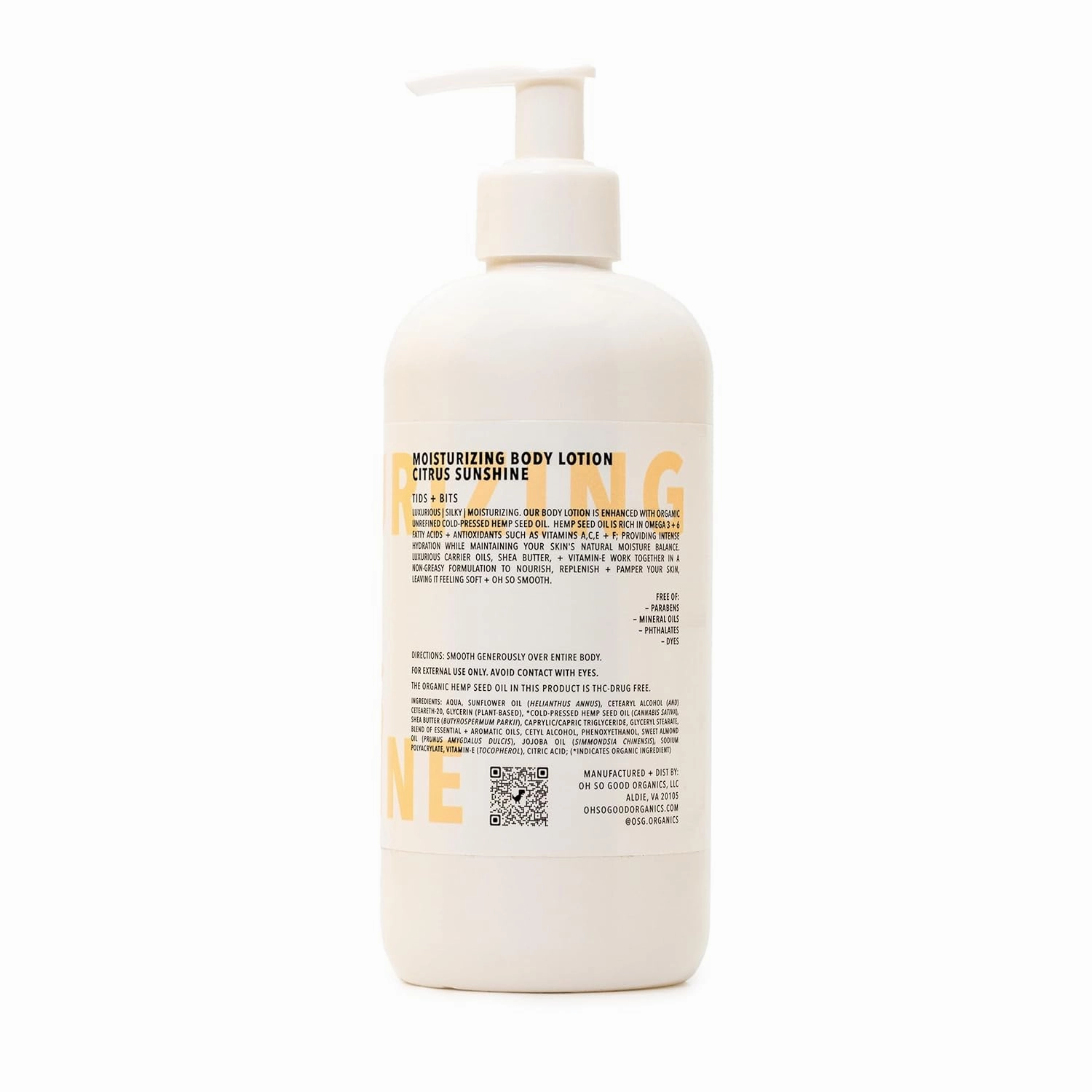 Organic Hemp Moisturizing Body Lotion, Body Lotion for Extremely Dry Skin, Hemp Lotion for Women and Men, Hemp Cream for Hands and Body, Citrus Sunshine Scent, 16 fl oz.