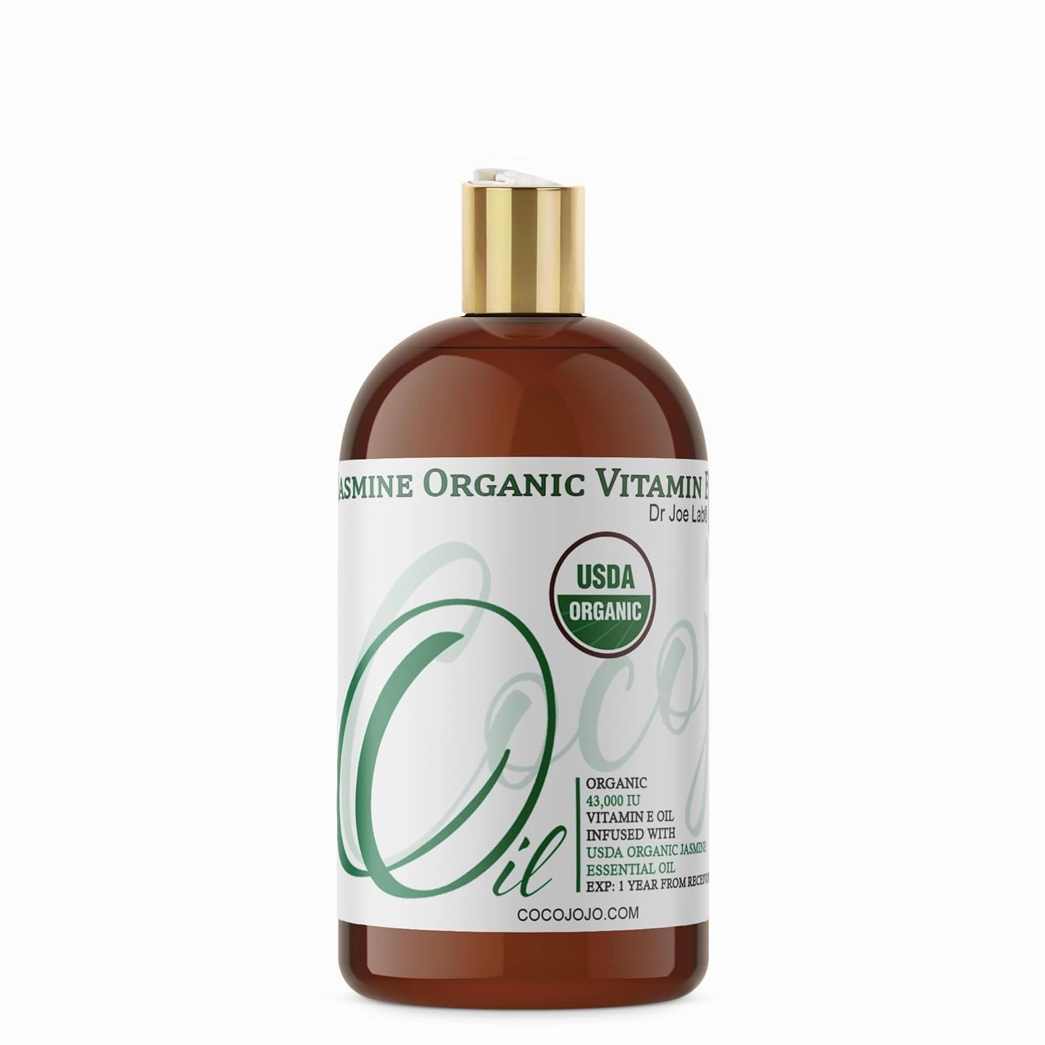Organic Vitamin E Oil and Jasmine Essential Oil Infused Blend - Organic Natural 43,000 IU Vegan Gentle Multi-Use Skin Hair Face Body Cuticle Moisture Daily Use - Packaging May Vary (16 oz.)