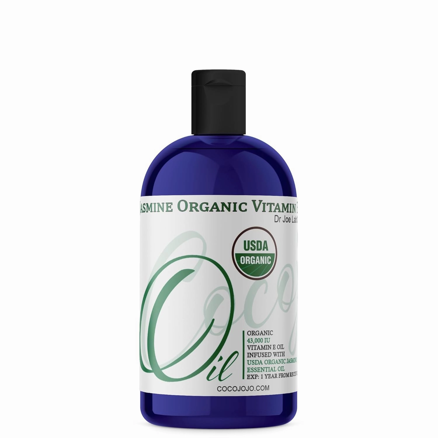 Organic Vitamin E Oil and Jasmine Essential Oil Infused Blend - Organic Natural 43,000 IU Vegan Gentle Multi-Use Skin Hair Face Body Cuticle Moisture Daily Use - Packaging May Vary (16 oz.)