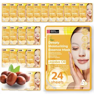 Original Derma Beauty Collagen Face Masks 24 PK Deep Moisturizing Jojoba Oil Face Mask Skin Care Sheet Masks Set for Beauty & Personal Care Korean Face Mask
