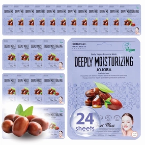Original Derma Beauty Collagen Face Masks 24 PK Vegan Deep Moisturizing Jojoba Face Mask Skin Care Sheet Masks Set for Beauty & Personal Care Korean Face Mask
