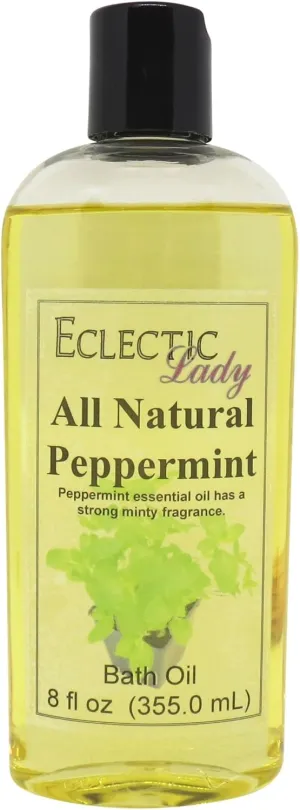 Peppermint Bath Oil by Eclectic Lady - Scented Bath Oil - Relaxing & Moisturizing Bathing Oil - Fragrance Body Oil For Dry & Rough Sensitive Skin - Body Daily Nourishing Shower Oil (8 oz)