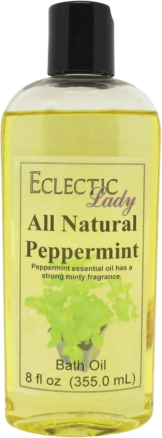 Peppermint Bath Oil by Eclectic Lady - Scented Bath Oil - Relaxing & Moisturizing Bathing Oil - Fragrance Body Oil For Dry & Rough Sensitive Skin - Body Daily Nourishing Shower Oil (8 oz)