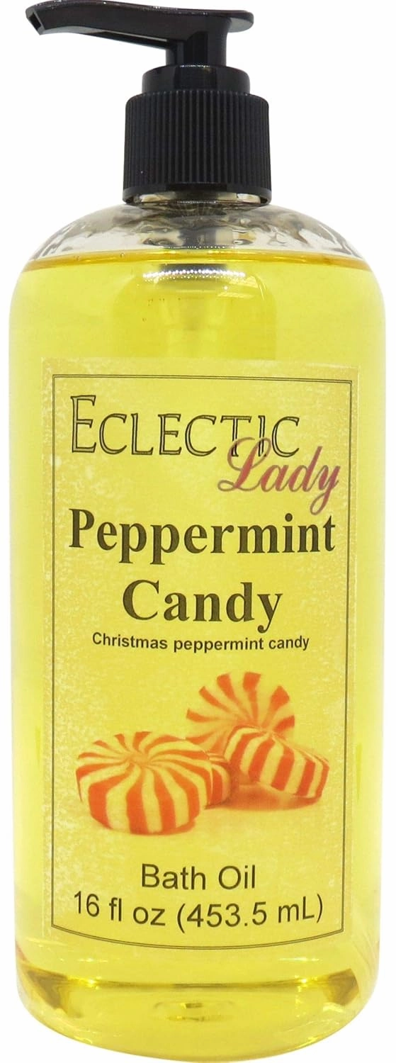 Peppermint Candy Bath Oil by Eclectic Lady - Scented Bath Oil - Relaxing & Moisturizing Bathing Oil - Fragrance Body Oil For Dry & Rough Sensitive Skin - Body Daily Nourishing Shower Oil (16 oz)