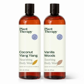 Plant Therapy Vanilla Woods & Coconut Ylang Ylang Body Wash 16 oz ea For all Skin Types, Sulfate Free Body Wash, For Men or Women, Lush, Hydrating Lather, Cleanses & Soothes Skin