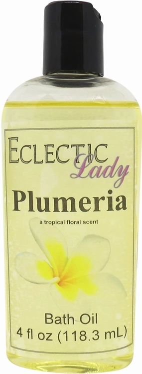 Plumeria Bath Oil by Eclectic Lady - Scented Bath Oil - Relaxing & Moisturizing Bathing Oil - Fragrance Body Oil For Dry & Rough Sensitive Skin - Body Daily Nourishing Shower Oil (4 oz)