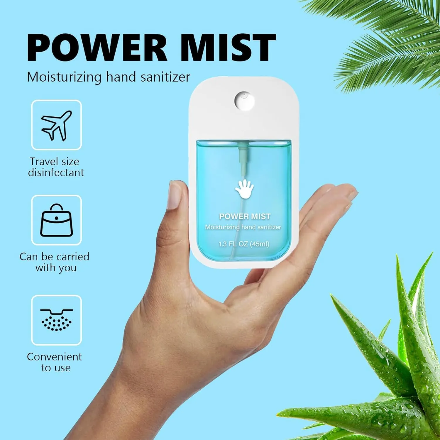 Power Mist Hydrating Hand Sanitizer, Power Mist Hydrating Spray for Hand, Hand Sanitizer Spray, Travel Size (2pcs - Blue & Green)