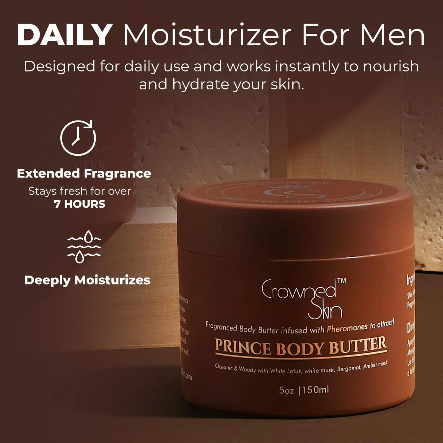 Prince Cologned Body Butter | Oceanic & Woody Scent | Blended with White Musk & Bergamot | Infused with Organic Shea & Mango Butters | Moisturizing Formula with All-Day Fragrance | 5oz