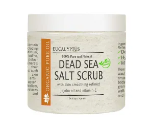Pure and Natural Dead Sea Salt Scrub | Hydrating and Moisturizing | Gently Exfoliates Face Body Feet & Hands with Soothing Jojoba Oil and Vitamin E by Organic Pure Oil (Eucalyptus, 24 oz)