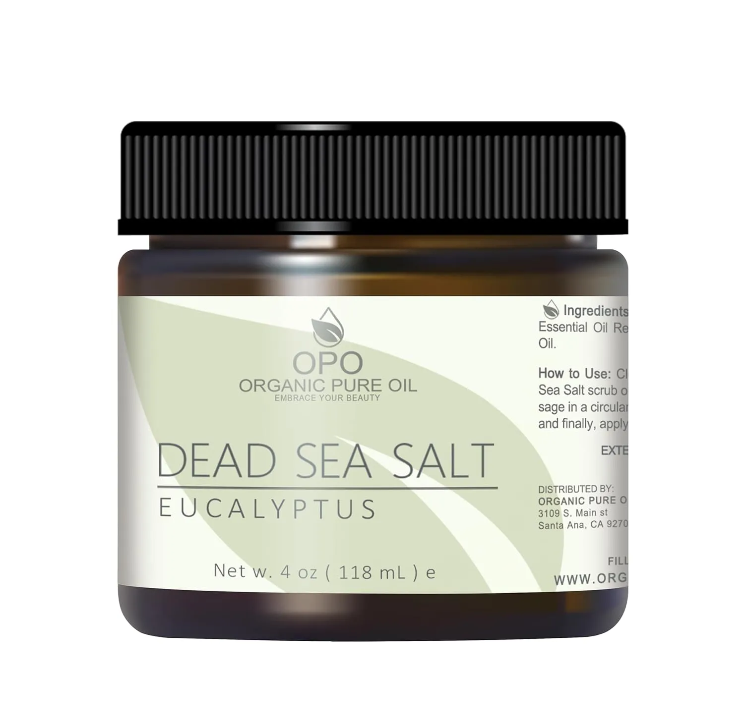 Pure and Natural Dead Sea Salt Scrub | Hydrating and Moisturizing | Gently Exfoliates Face Body Feet & Hands with Soothing Jojoba Oil and Vitamin E by Organic Pure Oil (Eucalyptus, 4 oz)