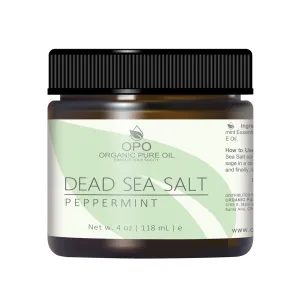 Pure and Natural Dead Sea Salt Scrub | Hydrating and Moisturizing | Gently Exfoliates Face Body Feet & Hands with Soothing Jojoba Oil and Vitamin E by Organic Pure Oil (Peppermint, 4 oz)