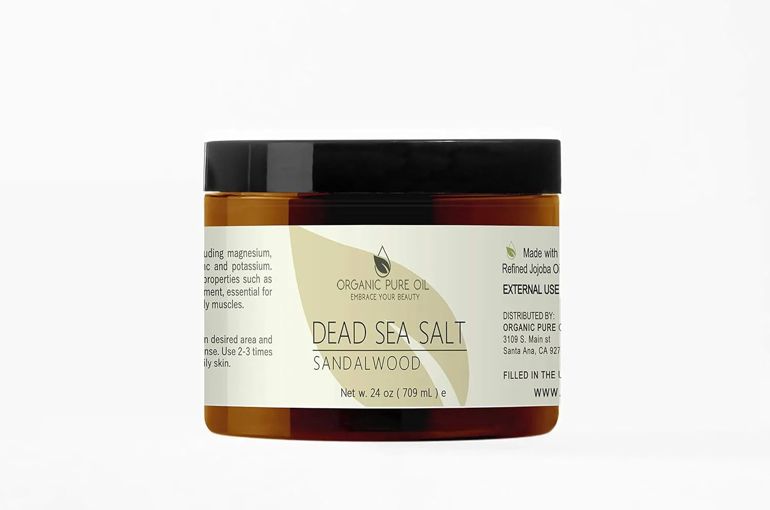 Pure and Natural Dead Sea Salt Scrub | Hydrating and Moisturizing | Gently Exfoliates Face Body Feet & Hands with Soothing Jojoba Oil and Vitamin E by Organic Pure Oil (Sandalwood, 24 oz)