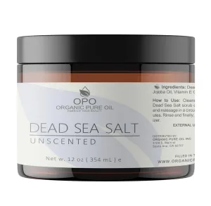 Pure and Natural Dead Sea Salt Scrub | Hydrating and Moisturizing | Gently Exfoliates Face Body Feet & Hands with Soothing Jojoba Oil and Vitamin E by Organic Pure Oil (Unscented, 12 oz)