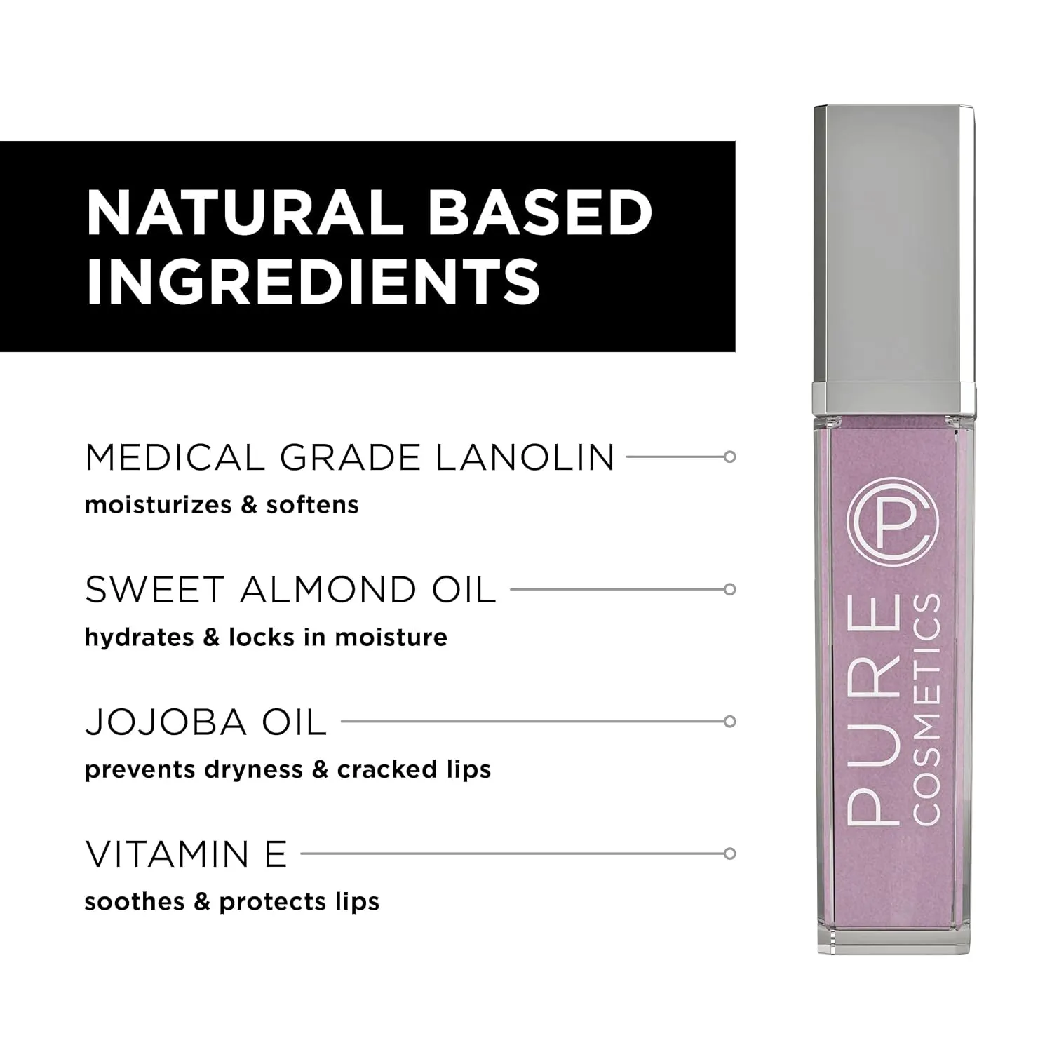 Pure Cosmetics Pure Illumination Lip Gloss - LED-lit Applicator w/Side Mirror - Non-Sticky, Moisturizing & Hydrating Lip Glosses - Soothes & Protects Dry Chapped Lips (Cosmic Latte)