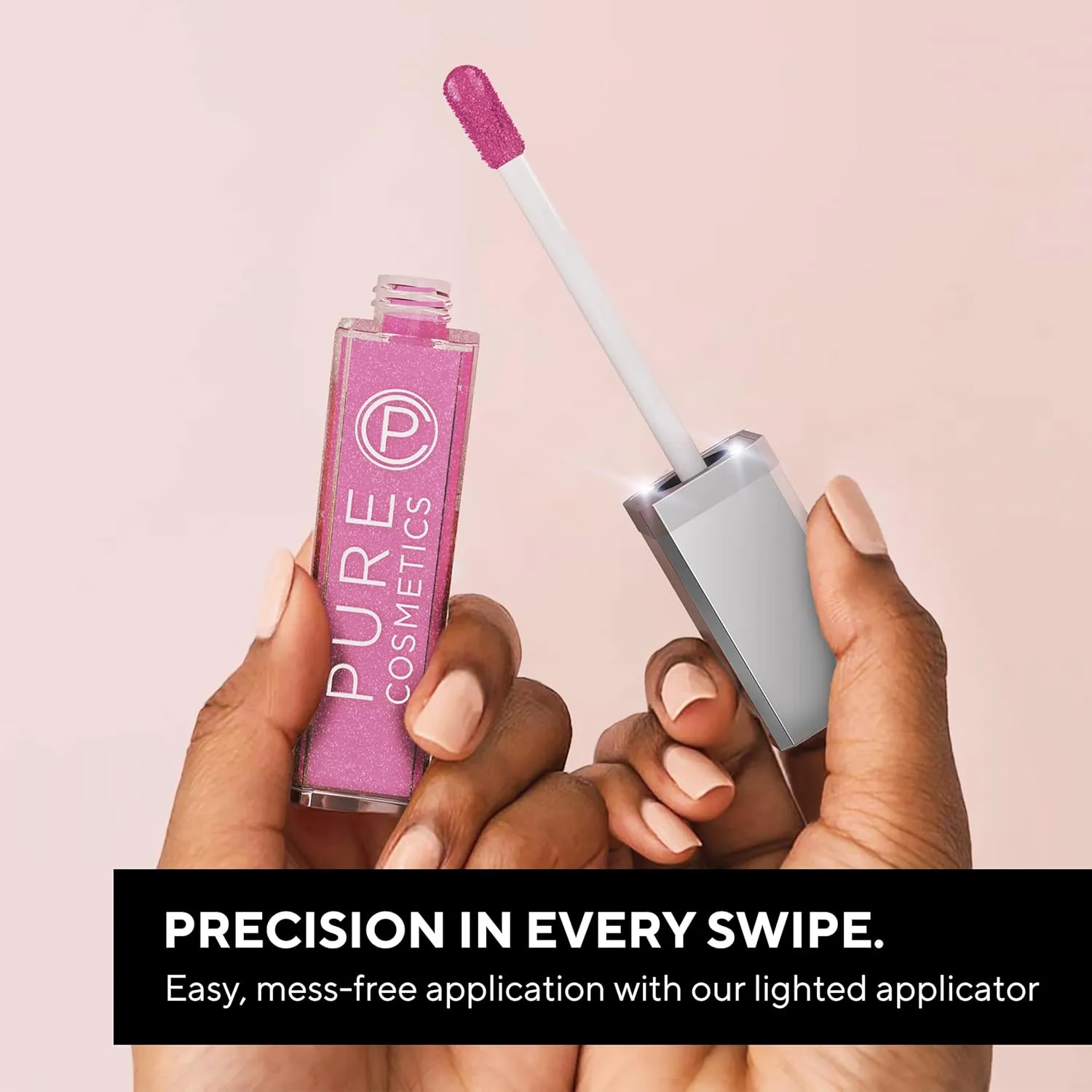 Pure Cosmetics Pure Illumination Lip Gloss - LED-lit Applicator w/Side Mirror - Non-Sticky, Moisturizing & Hydrating Lip Glosses - Soothes & Protects Dry Chapped Lips (Cosmic Latte)