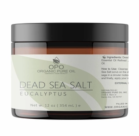 Pure and Natural Dead Sea Salt Scrub | Hydrating and Moisturizing | Gently Exfoliates Face Body Feet & Hands with Soothing Jojoba Oil and Vitamin E by Organic Pure Oil (Eucalyptus, 12 oz)