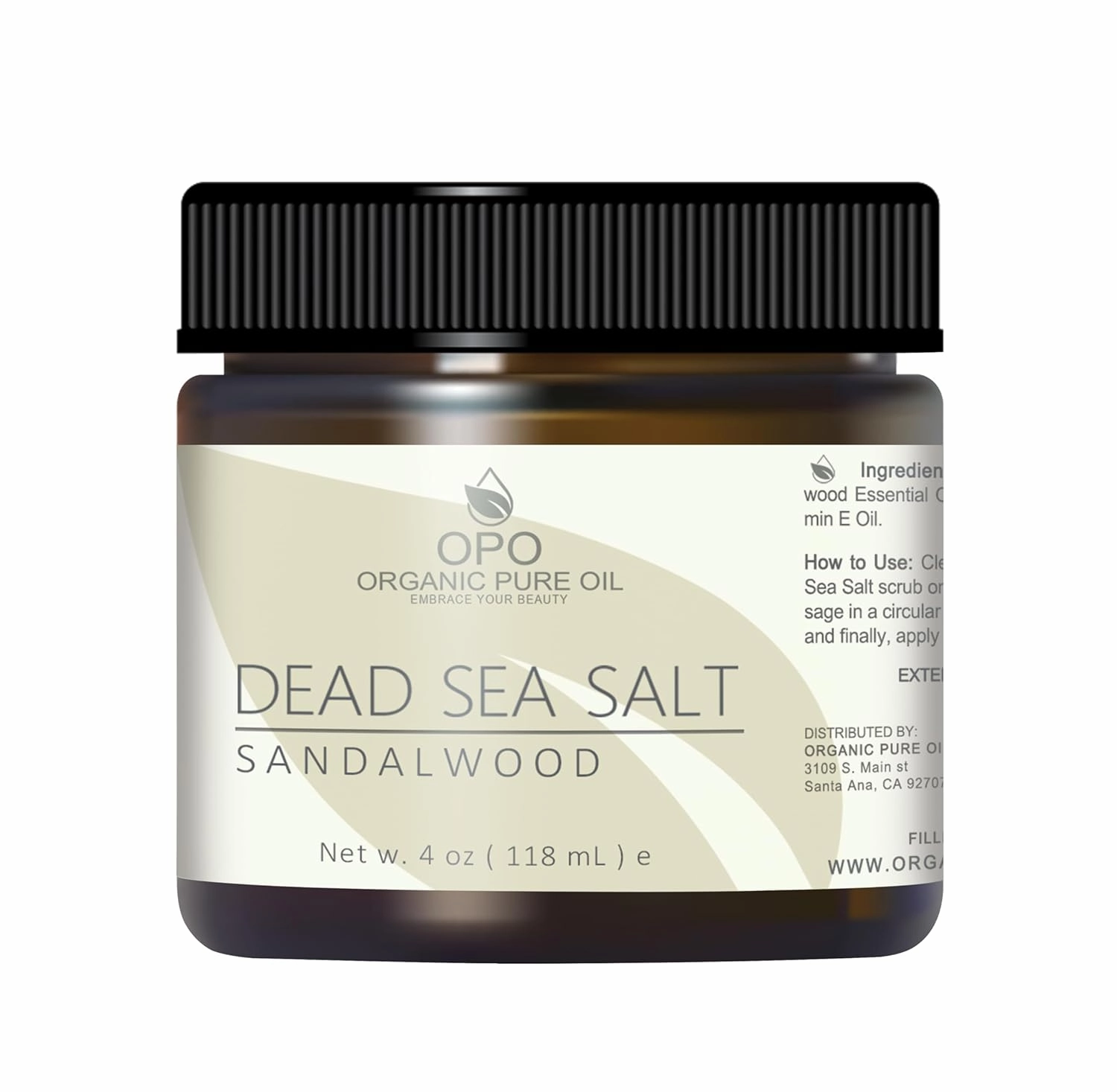 Pure and Natural Dead Sea Salt Scrub | Hydrating and Moisturizing | Gently Exfoliates Face Body Feet & Hands with Soothing Jojoba Oil and Vitamin E by Organic Pure Oil (Sandalwood, 4 oz)
