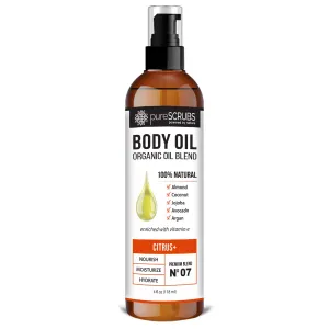 pureSCRUBS Ultra Moisturizing Citrus  Body Oil Spray for Dry Skin, Massage, Cuticles & More Organic Super Blend of Jojoba, Argan, Coconut, Sweet Almond & Avocado Oils Enriched with Vitamin E, Lg 4oz