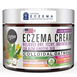 Puriya 5-in-1 Eczema Cream for Kids, Baby, Toddler, Adults, Advanced Colloidal Oatmeal Lotion for Dry, Itchy Skin Relief on Face and Body, Clinically Tested, Intensive Moisturizing Eczema Treatment