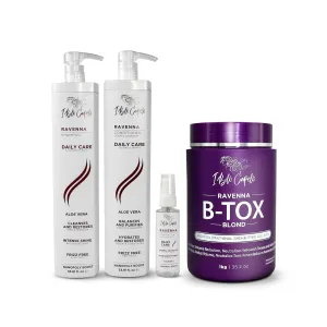 Ravenna Complete Hair Straightening and Daily Care Kit – B-tox Blond, Deep Cleansing Shampoo, Daily Conditioner, and Repair Oil for Intense Hydration, Smoothing, and Shine
