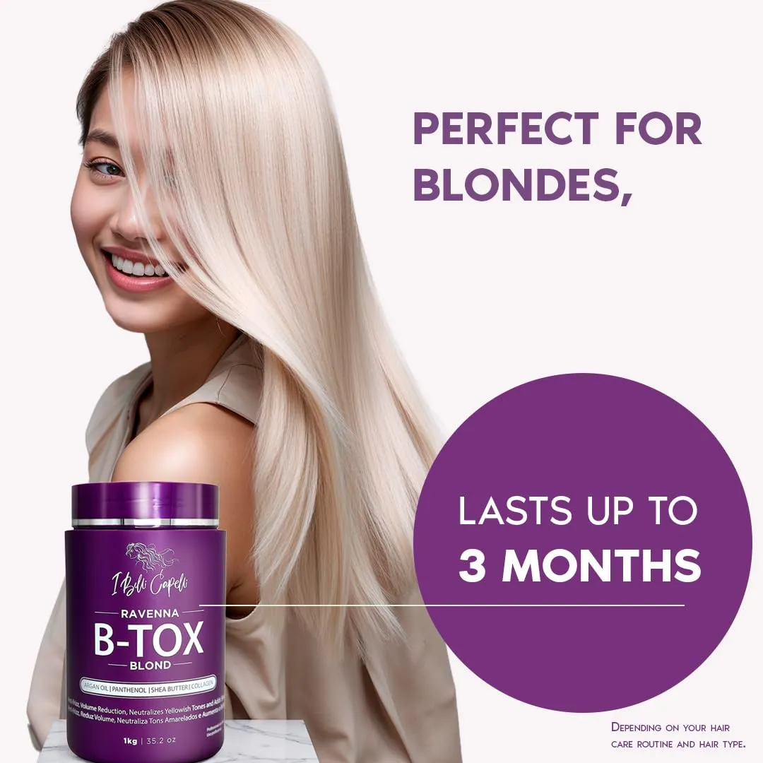 Ravenna Complete Hair Straightening and Daily Care Kit – B-tox Blond, Deep Cleansing Shampoo, Daily Conditioner, and Repair Oil for Intense Hydration, Smoothing, and Shine