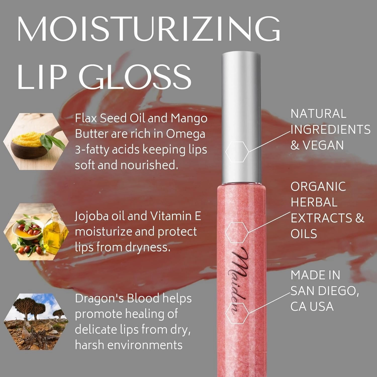 RD Alchemy - 100% Natural & Organic Lip Gloss - Enchantress - Moisturizing Lip Gloss w/Mango Butter, Jojoba Oil, Vitamin E to Moisturize and Protect Lips   Dragon's Blood