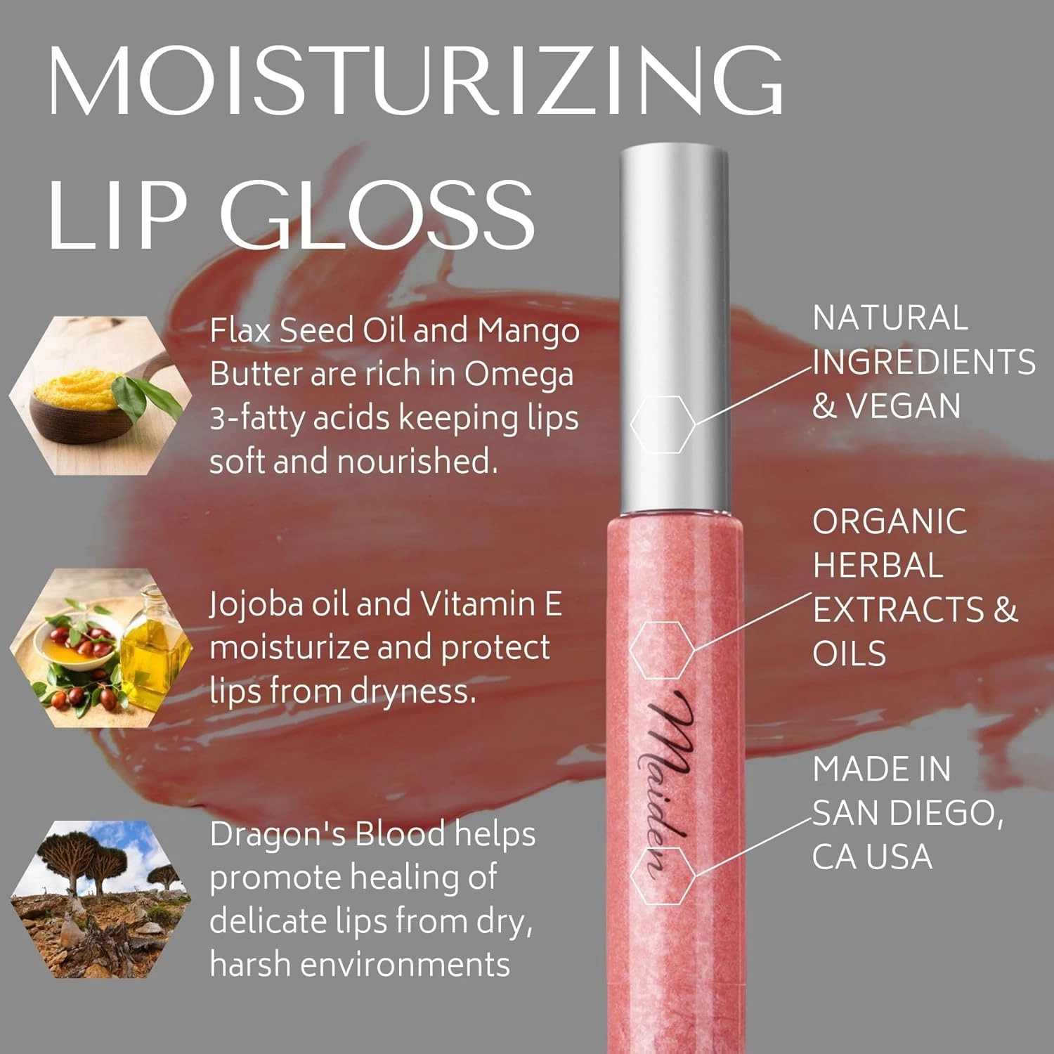 RD Alchemy - 100% Natural & Organic Lip Gloss - Glorious Face - Moisturizing Lip Gloss w/Mango Butter, Jojoba Oil, Vitamin E to Moisturize and Protect Lips   Dragon's Blood