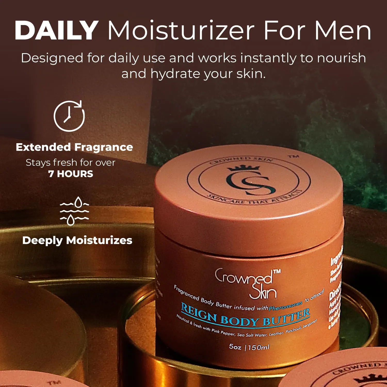 Reign Cologned Body Butter | Fresh & Nautical Scent | Blended with Pink Pepper & Bergamot | Infused with Organic Shea & Mango Butters | Moisturizing Formula with All-Day Fragrance | 5oz
