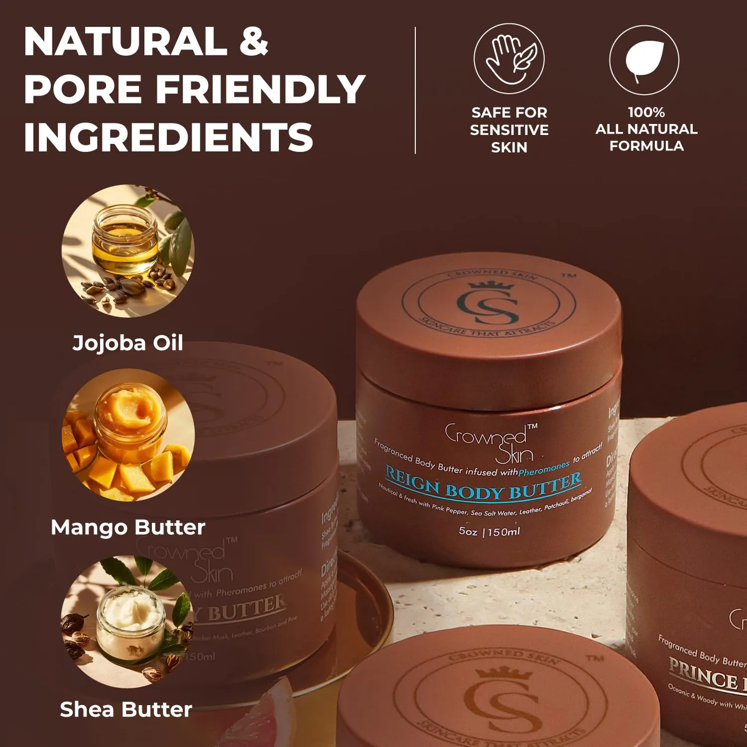 Reign Cologned Body Butter | Fresh & Nautical Scent | Blended with Pink Pepper & Bergamot | Infused with Organic Shea & Mango Butters | Moisturizing Formula with All-Day Fragrance | 5oz