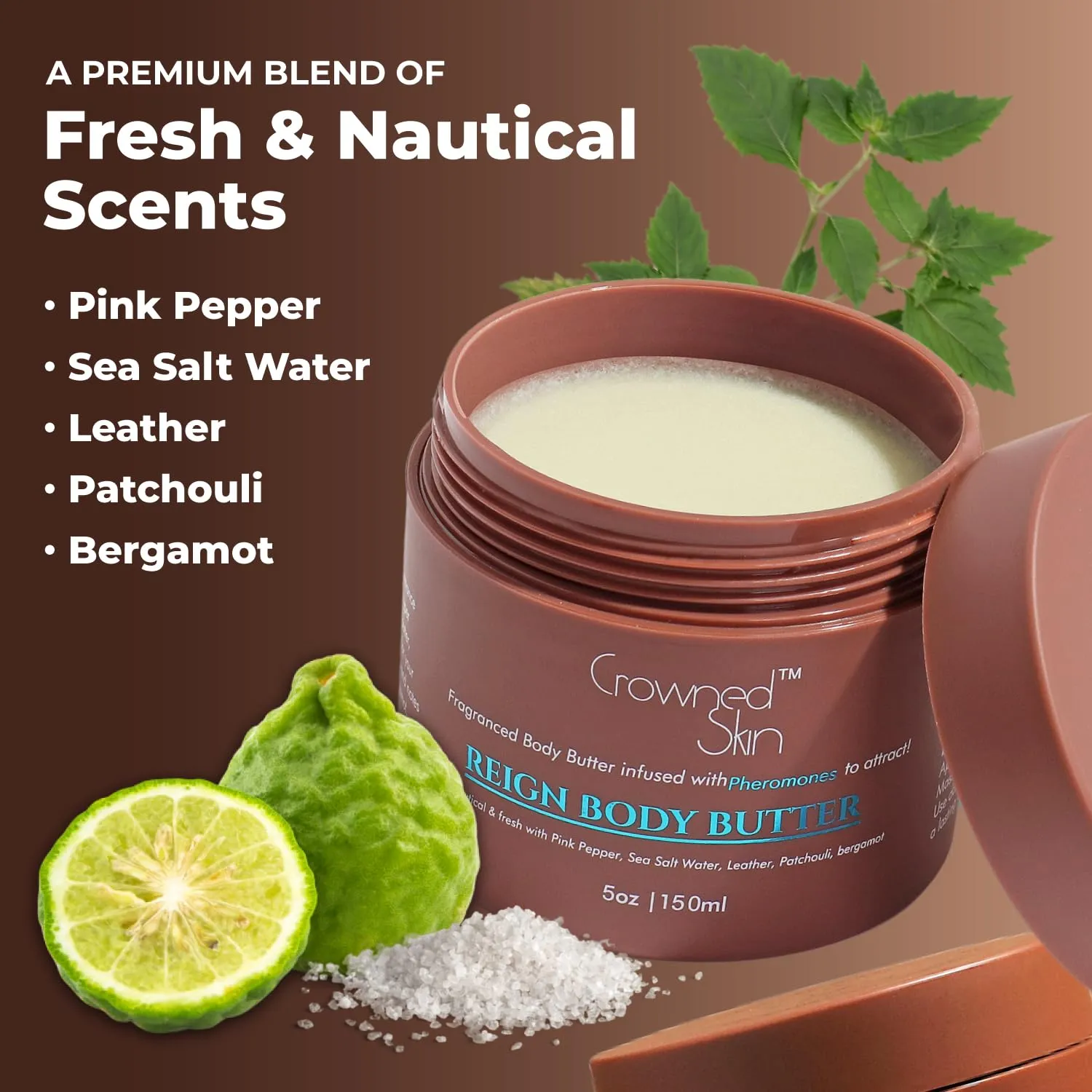 Reign Cologned Body Butter | Fresh & Nautical Scent | Blended with Pink Pepper & Bergamot | Infused with Organic Shea & Mango Butters | Moisturizing Formula with All-Day Fragrance | 5oz