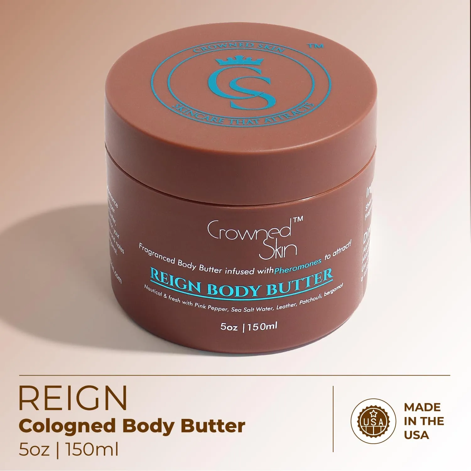 Reign Cologned Body Butter | Fresh & Nautical Scent | Blended with Pink Pepper & Bergamot | Infused with Organic Shea & Mango Butters | Moisturizing Formula with All-Day Fragrance | 5oz