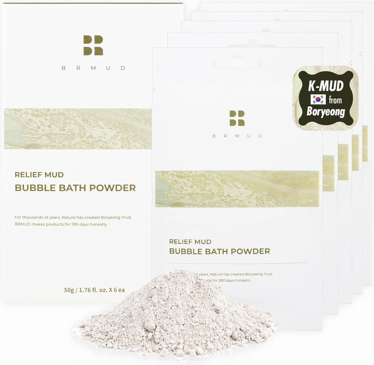 Relief Mud Bubble Bath Powder (Pack of 6, 1.76 oz) | Hypoallergenic Mud Powder Bubble Bath w/ 98% Nature-Derived Ingredients | Moisturizing & Foaming Bubble Bath Oil Control for All Skin Types
