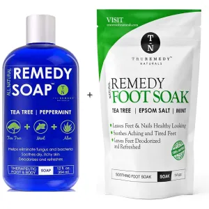 Remedy Soap Tea Tree Oil Body Wash   Tea Tree Oil Foot Soak with Epsom Salt Mint, Helps Body Odor, Athlete’s Foot, Jock Itch, Ringworm, Yeast Infections, Skin Irritations, Soothes Sore Tired Feet