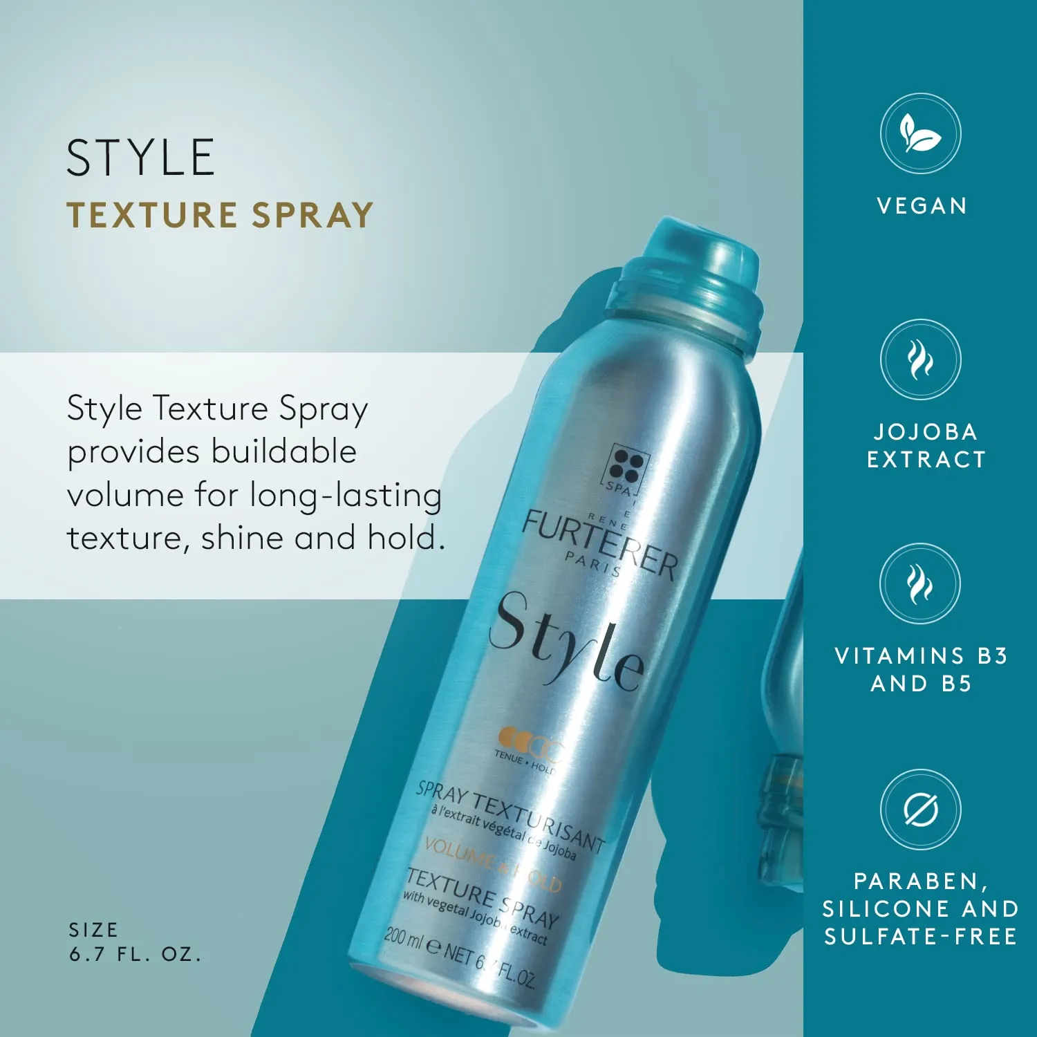 René Furterer STYLE Texture Spray - Adds Volume & Hold - With Moisturizing Jojoba Extract - For All Hair Types - Vegan & Silicone-Free