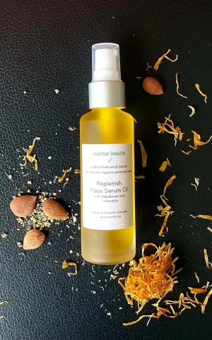 Replenish Face Serum Oil with Elderflower and Calendula - 100% Natural and Organic, Vegan, Moisturising, Cruelty Free, Plastic Free, Handcrafted - 50ml