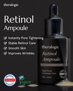 Retinol Ampoule - Korean Retinol Vitamin A Face Serum - Pore Tightening & Refinement Night Skincare with German Retinol - Dermatologically Tested, Vegan Formula, 1.01 fl.oz.