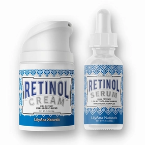 Retinol Plus - Retinol Cream for Face 1.7oz (1-Pack) and LilyAna Naturals Retinol 2.5% Serum 1oz (1-Pack), for effective treatment of dark spots and acne scars