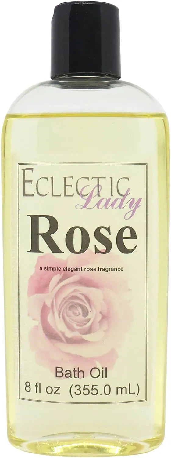 Rose Bath Oil by Eclectic Lady - Scented Bath Oil - Relaxing & Moisturizing Bathing Oil - Fragrance Body Oil For Dry & Rough Sensitive Skin - Body Daily Nourishing Shower Oil (8 oz)