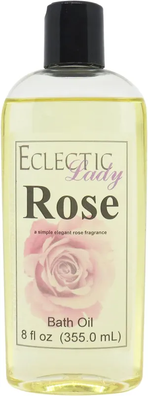 Rose Bath Oil by Eclectic Lady - Scented Bath Oil - Relaxing & Moisturizing Bathing Oil - Fragrance Body Oil For Dry & Rough Sensitive Skin - Body Daily Nourishing Shower Oil (8 oz)
