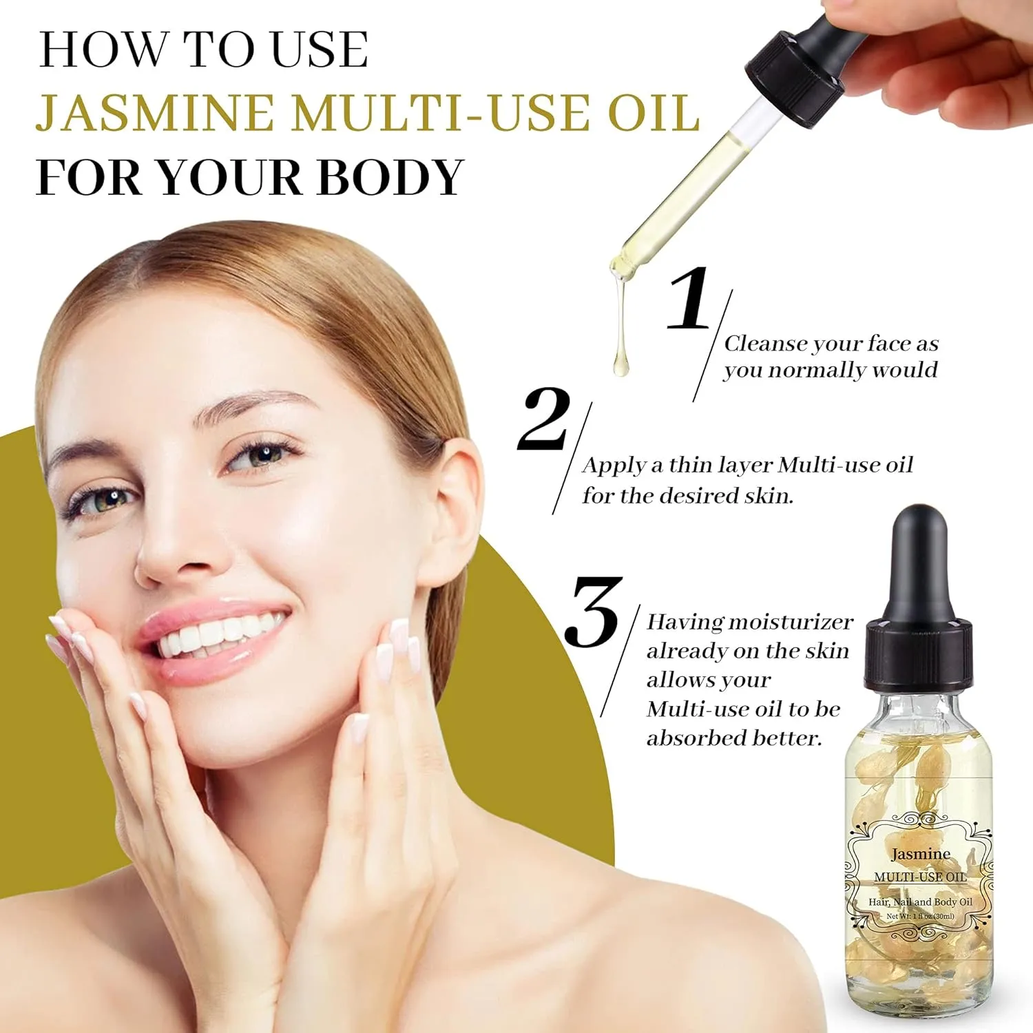 Rose Jasmine Peony Lavender Multi Use Body Oil - Organic Rose Essential Oils for Face, Body, Nails & Massage - 4-Pack 30ml