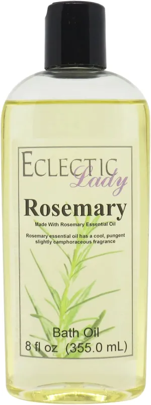 Rosemary Bath Oil by Eclectic Lady - Scented Bath Oil - Relaxing & Moisturizing Bathing Oil - Fragrance Body Oil For Dry & Rough Sensitive Skin - Body Daily Nourishing Shower Oil (8 oz)