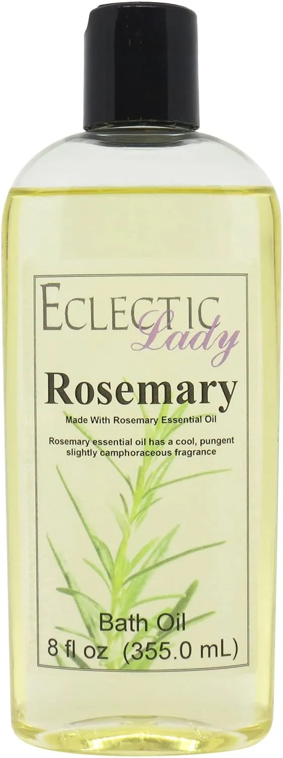 Rosemary Bath Oil by Eclectic Lady - Scented Bath Oil - Relaxing & Moisturizing Bathing Oil - Fragrance Body Oil For Dry & Rough Sensitive Skin - Body Daily Nourishing Shower Oil (8 oz)