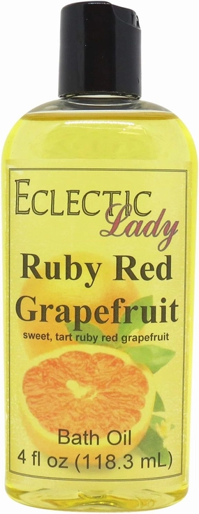 Ruby Red Grapefruit Bath Oil by Eclectic Lady - Scented Bath Oil - Relaxing & Moisturizing Bathing Oil - Fragrance Body Oil For Dry & Rough Sensitive Skin - Body Daily Nourishing Shower Oil (4 oz)