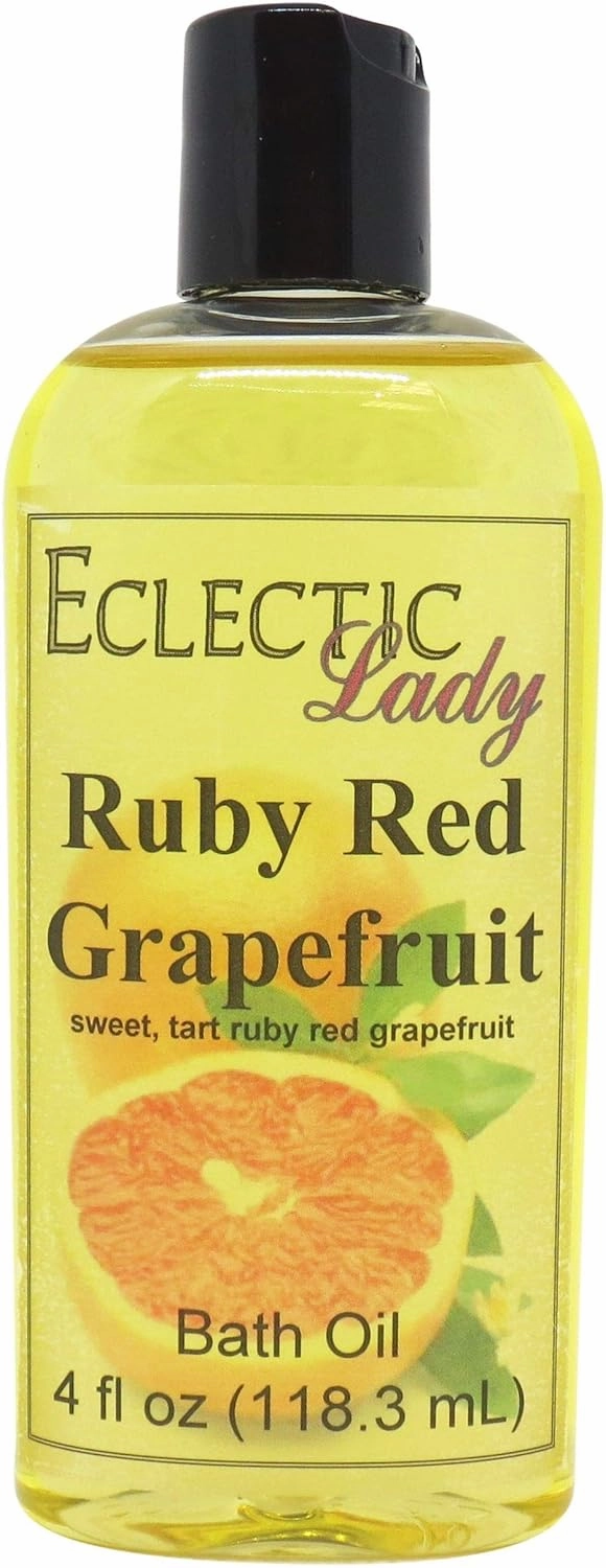 Ruby Red Grapefruit Bath Oil by Eclectic Lady - Scented Bath Oil - Relaxing & Moisturizing Bathing Oil - Fragrance Body Oil For Dry & Rough Sensitive Skin - Body Daily Nourishing Shower Oil (4 oz)