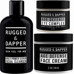 RUGGED & DAPPER Age Defense Face Cream, Daily Power Scrub Facial Cleanser, Age Defense Eye Complex