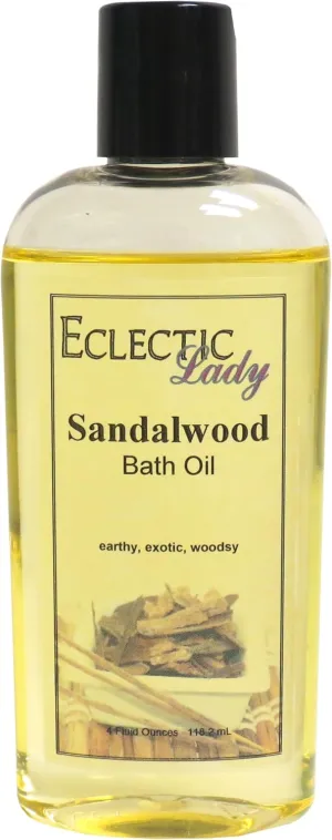 Sandalwood Bath Oil by Eclectic Lady - Scented Bath Oil - Relaxing & Moisturizing Bathing Oil - Fragrance Body Oil For Dry & Rough Sensitive Skin - Body Daily Nourishing Shower Oil (4 oz)