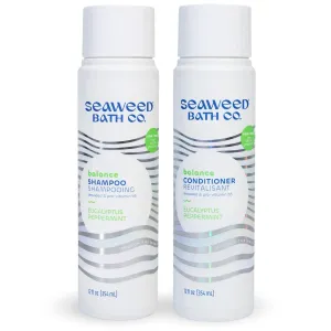 Seaweed Bath Co. Balance Shampoo and Conditioner Set, Eucalyptus Peppermint Scent, 12 Ounce (Pack of 2), Sustainably Harvested Seaweed, Pro Vitamin B5, For Normal to Oily Hair