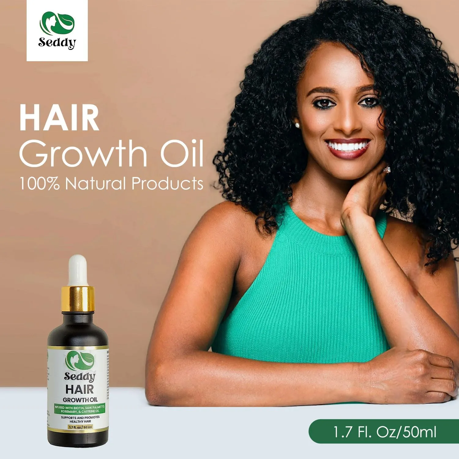 Seddy Hair Growth & Strengthening Oil with Caffeine, Rosemary, Castor, Biotin, Peppermint, Argan & Jojoba - Hair Treatment | Repair damage| Hair Regrowth Oil - 3.4 Fl. Oz