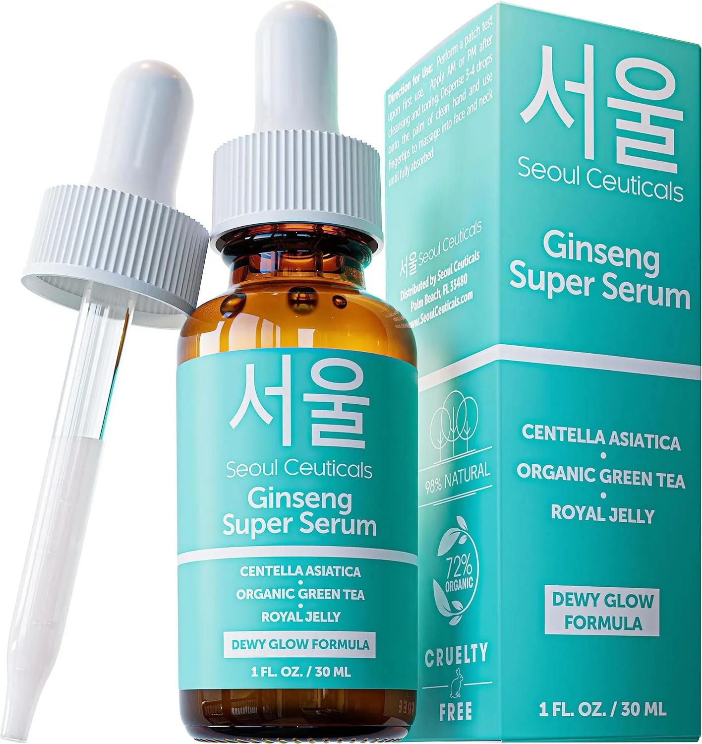 SeoulCeuticals Korean Skin Care Ginseng Serum - K Beauty Skincare with Green Tea   Centella   Royal Jelly - Cruelty Free & Organic for Dewy Glow 1oz